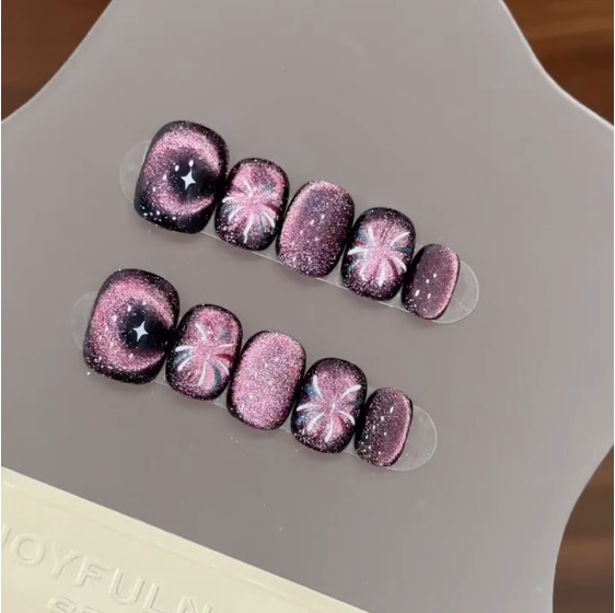 Nail Art Cat Eye - 10 шт. фиолетовые короткие круглые ногти