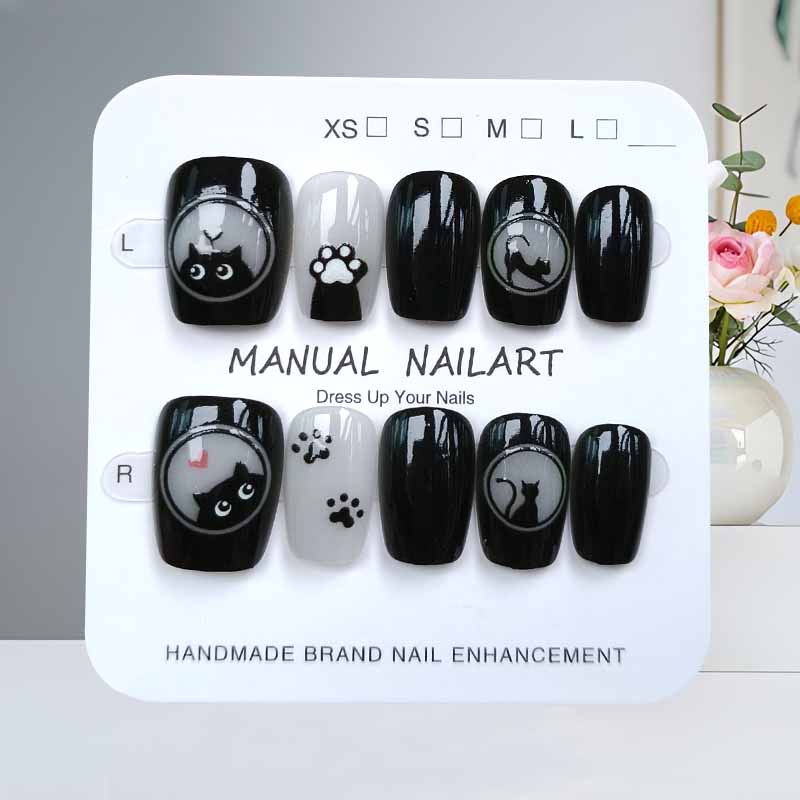 Nail Art Cat Eye - 10 шт., милый мультяшный черный кот